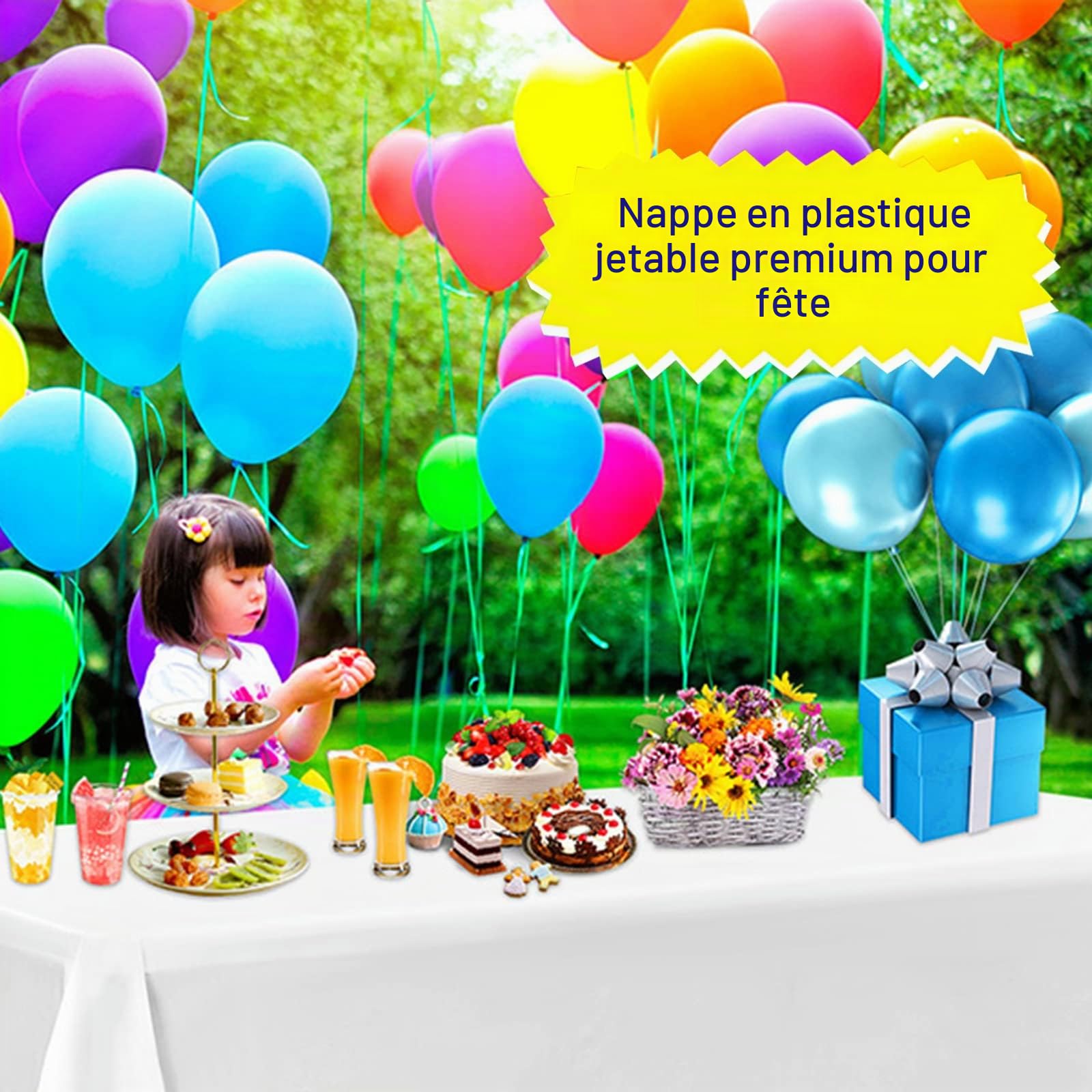 Lot de 20 nappes Blanches pour Tables rectangulaires Nappes jetables en Plastique Blanc pour fête d'anniversaire, Mariage, réception, Enterrement de Vie de Jeune Fille, Baby Shower