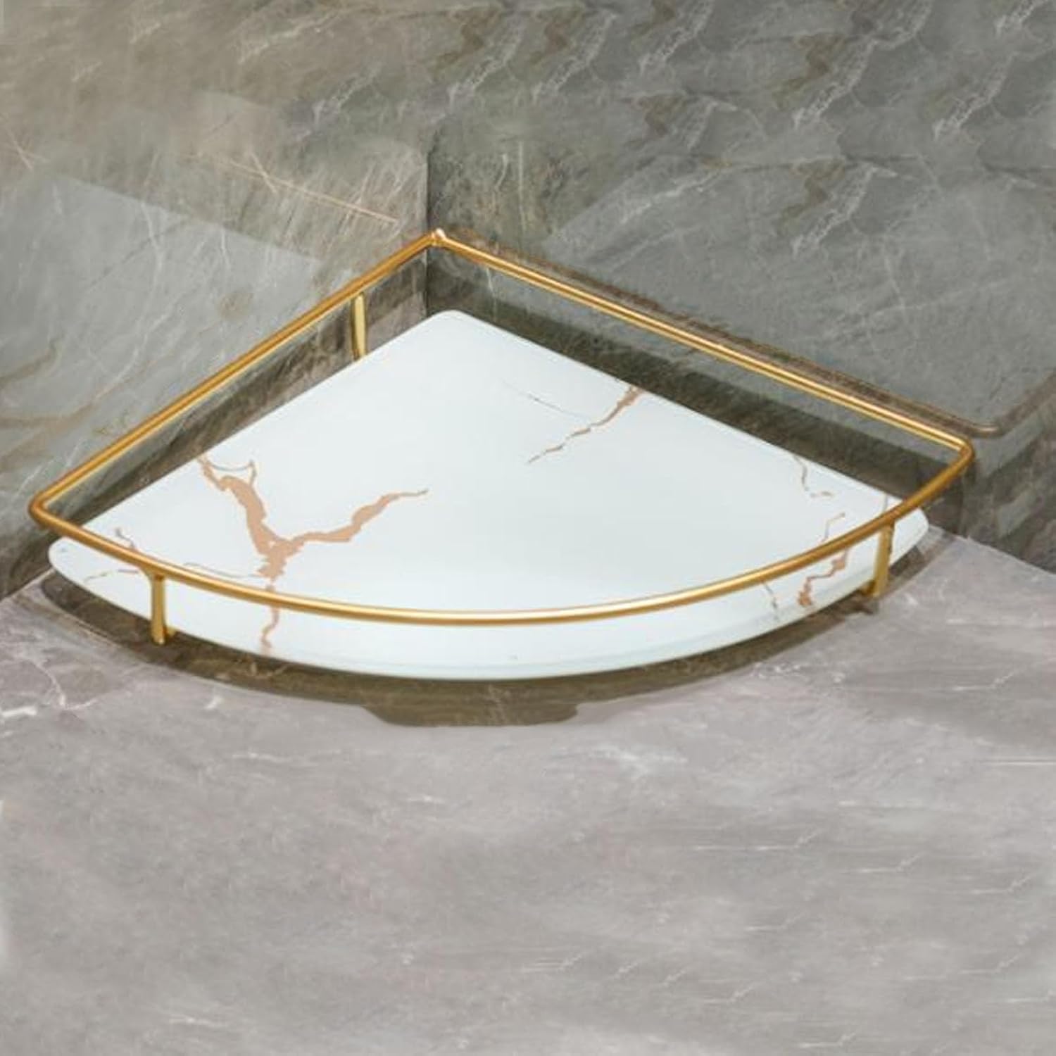 Triangular Corner Bathroom Organizer Storage Tray White Iron Glass Anti-Slip for Towels Paper Napkins Jewelry