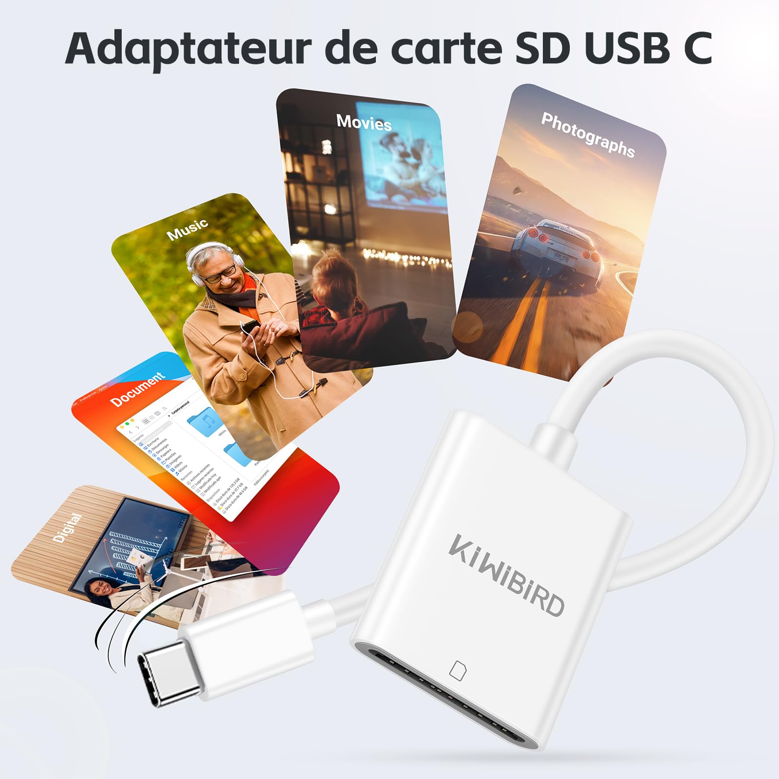 KiWiBiRD USB SD Card Reader Adapter, Micro SD Card Reader USB Type C For SDHC SDXC TF Memory Cards, Compatible With IPhone 16 15 Plus Pro Max MacBook Air IMac Galaxy S25