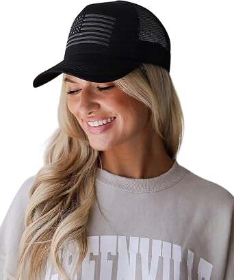 American Flag Hat Patriotic Baseball Cap - USA Flag Trucker Hat for Men & Women, Breathable Mesh Adjustable Sun Hat