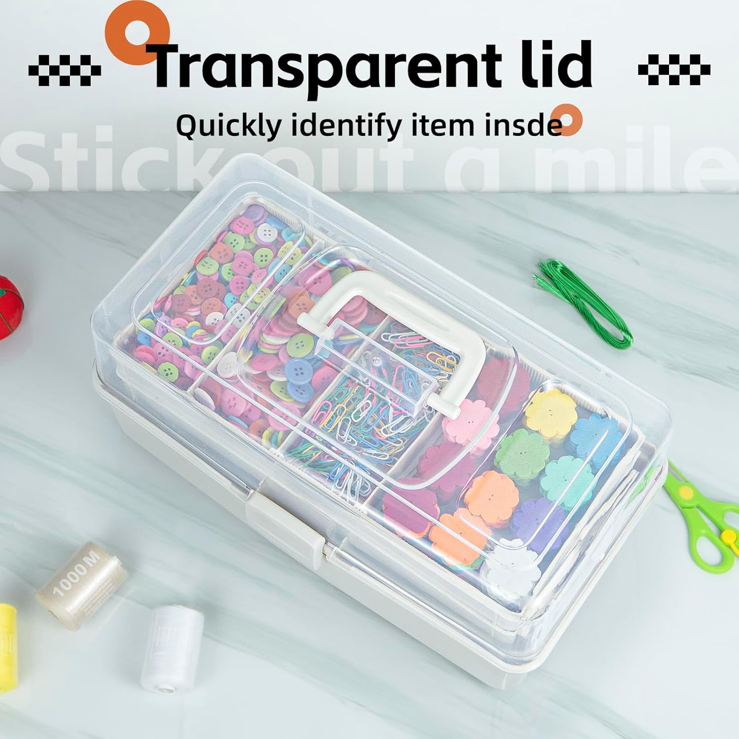 Organisateurs polyvalents à 3 couches avec séparateurs réglables, boîte de rangement portable, étui pliable pour médicaments, outils, couture (blanc, taille L)