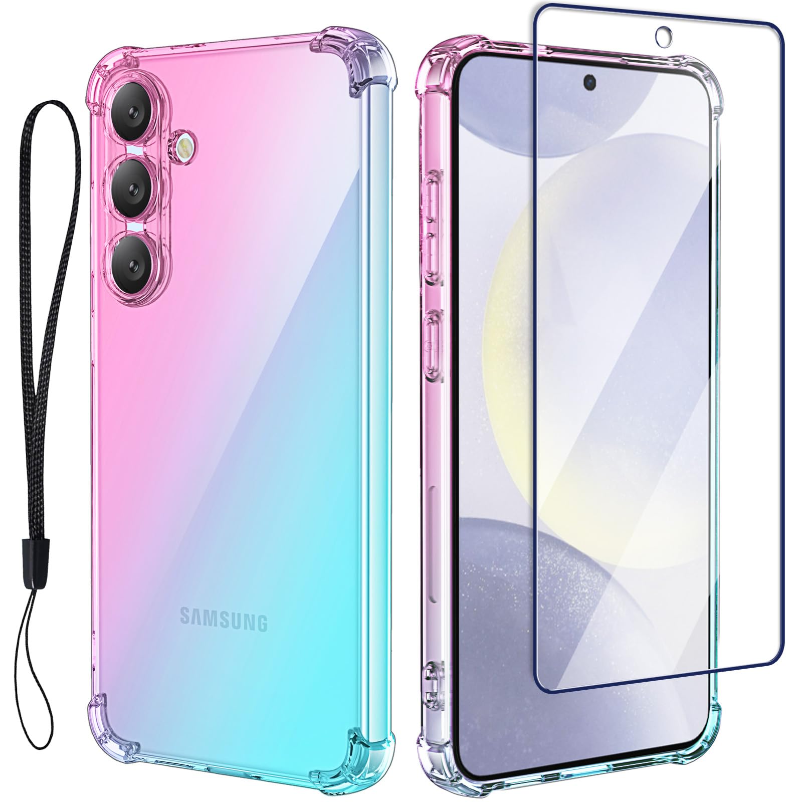 Coque Galaxy S24 silicone avec cordon rose vert et protection écran - 8