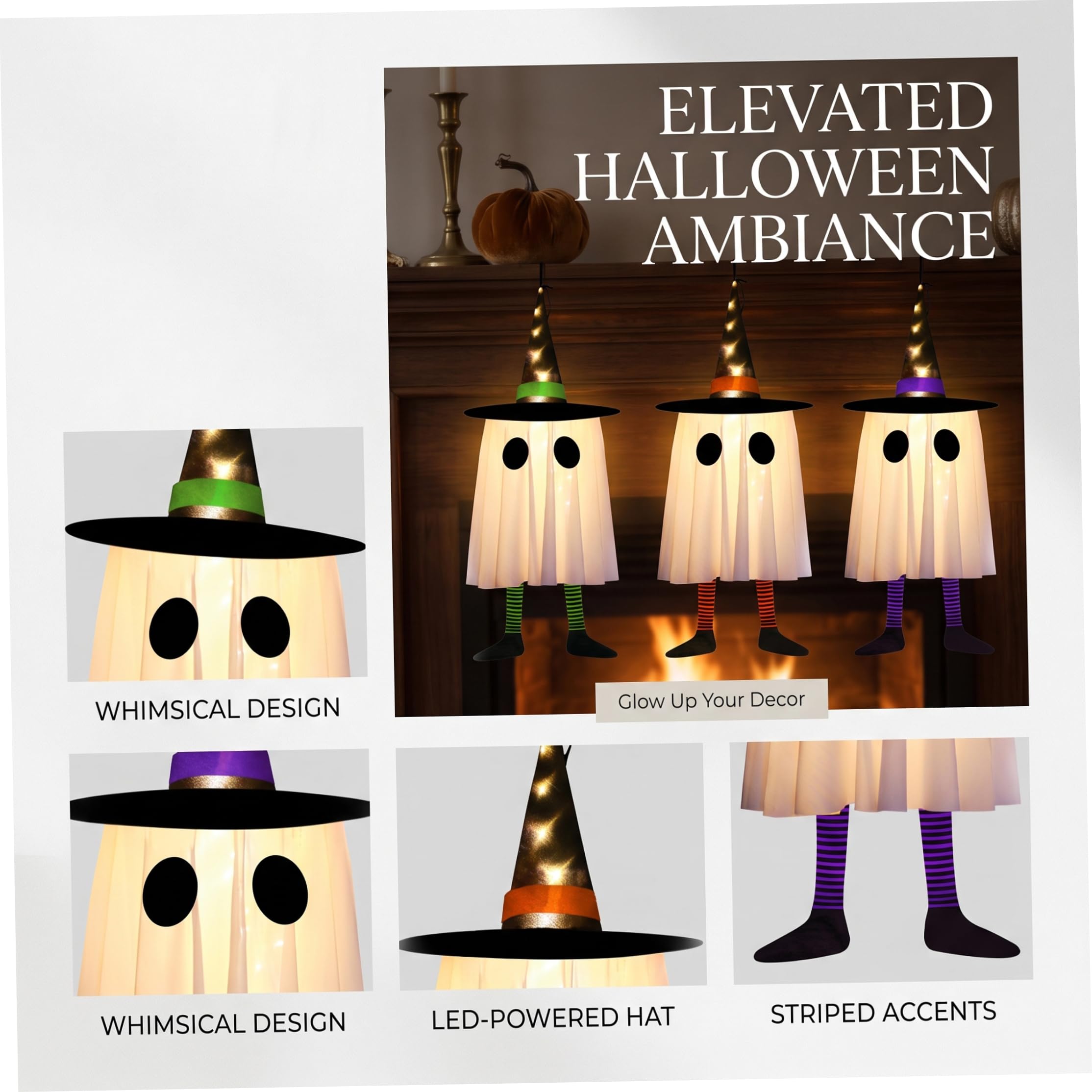 Fantasma oscillante per decorazioni per portico di Halloween da 3 pezzi per decorazioni da giardino