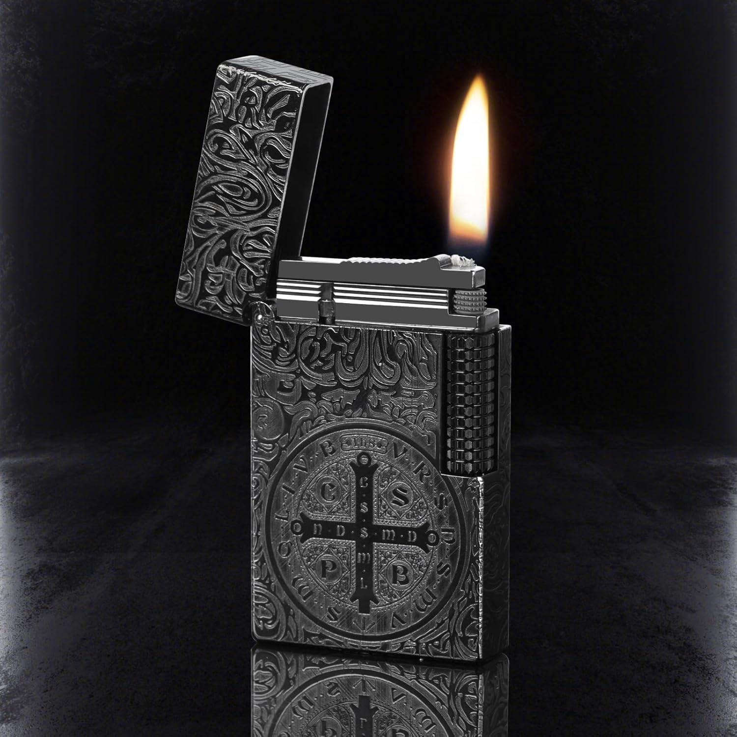 Premium St. Benedict Vintage Metal Pocket Lighter – Refillable Gas Lighter for Cigars & Cigarettes-picture-12