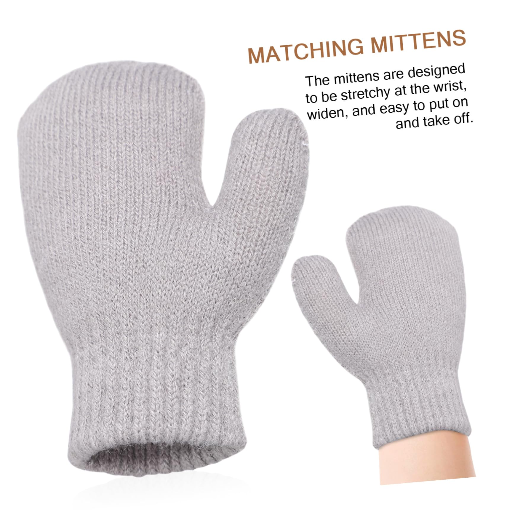 BESPORTBLE Girls Boys Toddler Snapback Hats Winter Warm Beanie Cap with Gloves Set Grey