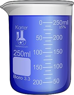 250ml Beaker, Low Form Griffin, Borosilicate 3.3 Glass, Double Scale, Graduated, Karter Scientific 213D33 (Single)