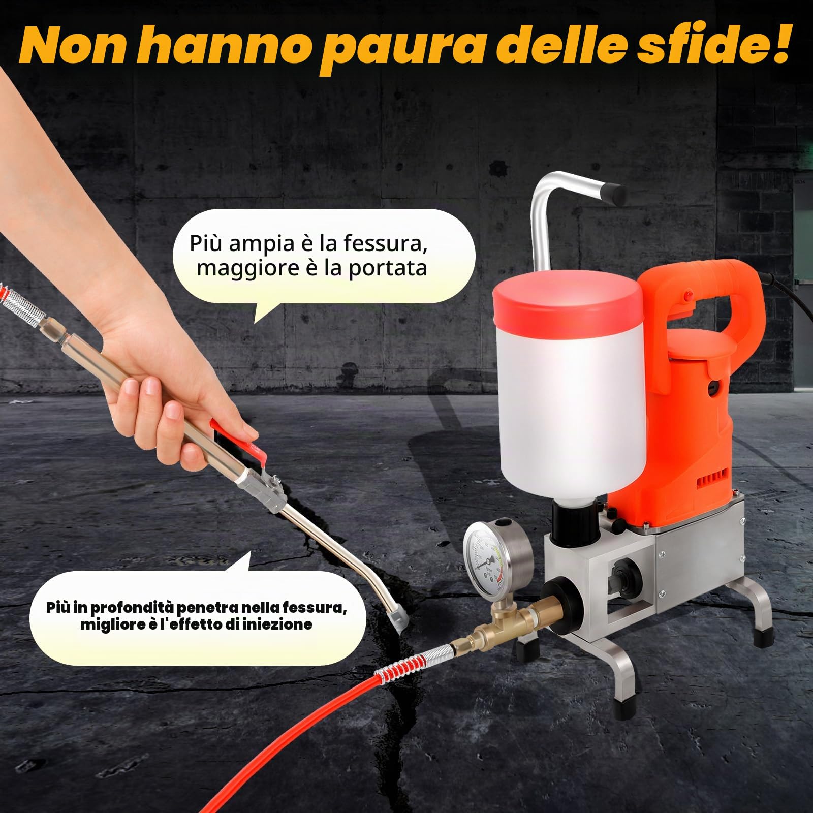 Pompa per iniezione ad alta pressione, pressatrice ad alta pressione, tenuta efficace, poliuretano e resina epossidica, 720 W, 10.000 Pai