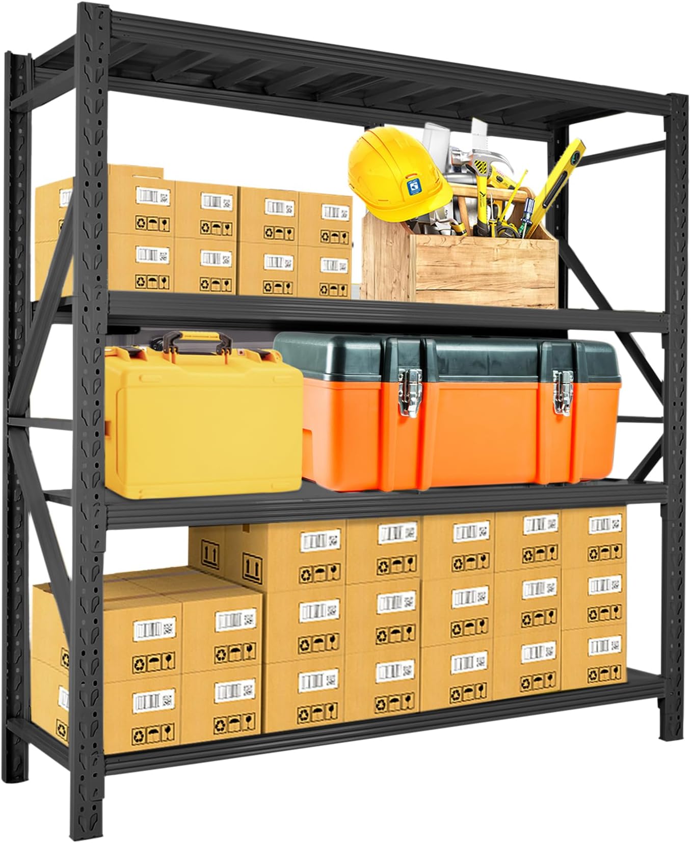 4-Tier Storage Shelf, Heavy Duty Shelf Storage, Warehouse & Garage Shelving Unit, Shelfs Storage With 300KG/Shelf Rack Weight Capacity, Storage Shelves Size 200 x 60 x 200CM (Black)