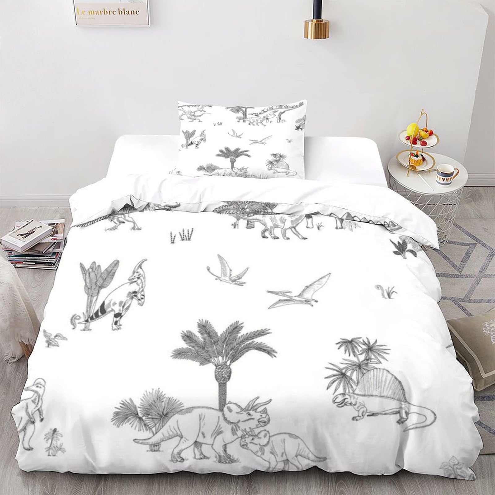 Housse de couette dinosaure 135x200 avec taie d'oreiller couvre-lit imprimé plante