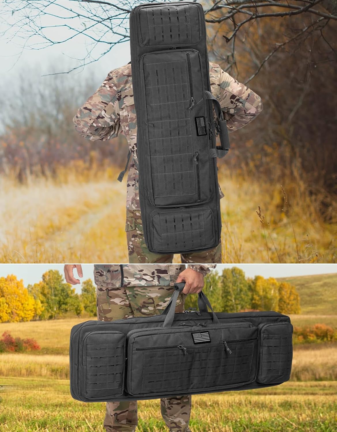 36/42/46 inch Soft Rifle Case Double Rifle Bag for Hunting Shooting Range, Long Gun Carry Bag with Lockable Zipper and Backpack Strap
