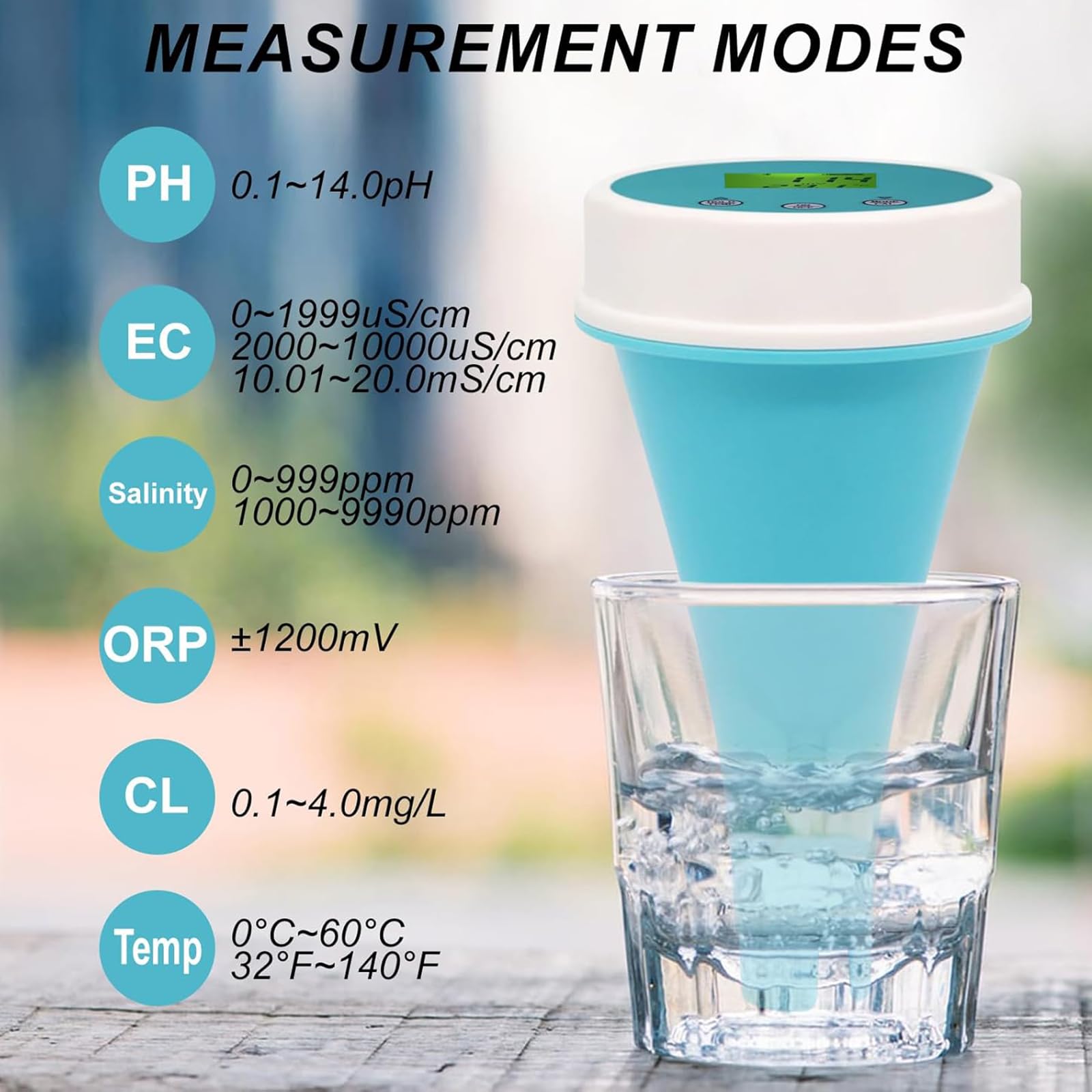 Analizador De Calidad del Agua 6 En 1, Monitor Flotante De Calidad del Agua con Bluetooth, Mide El PH, La Conductividad Eléctrica (EC), El Potencial De Oxidación-reducción (ORP), El Cloro