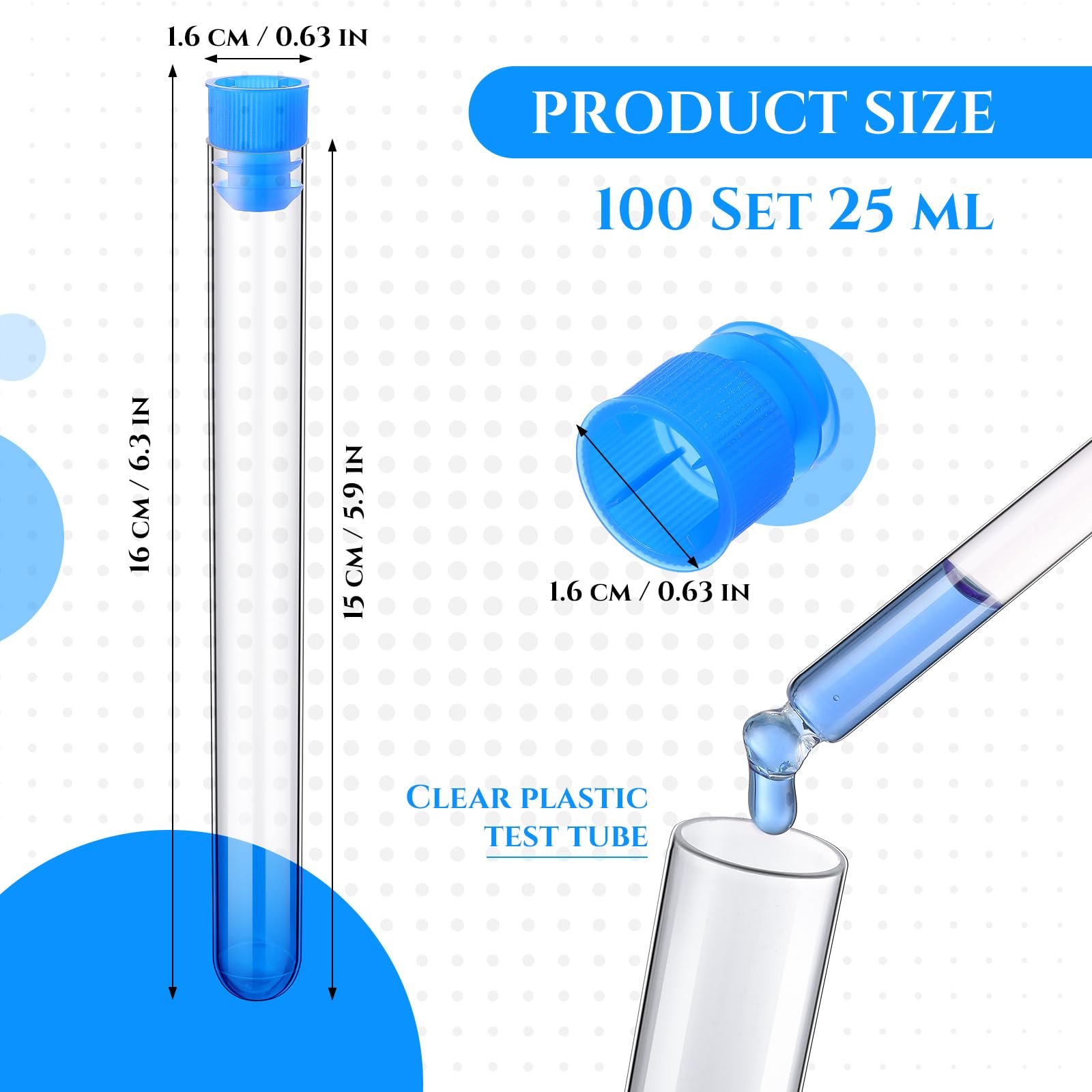 Hoteam 100 tubos de ensayo transparentes con tapas, tubos de plástico para experimentos científicos, suministros de fiesta, almacenamiento de caramelos, cuentas de semillas, polvo, especias, líquido