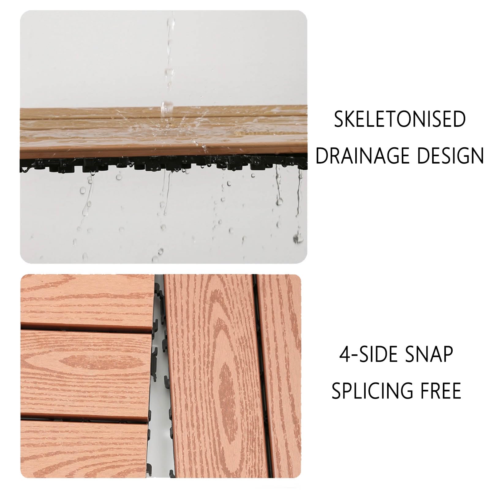 WPC Baldosa de Madera, Suelo de WPC con Sistema de Enchufe Suelos de Plástico Compuesto de Exterior para Terraza Jardin Café C3 12pcs