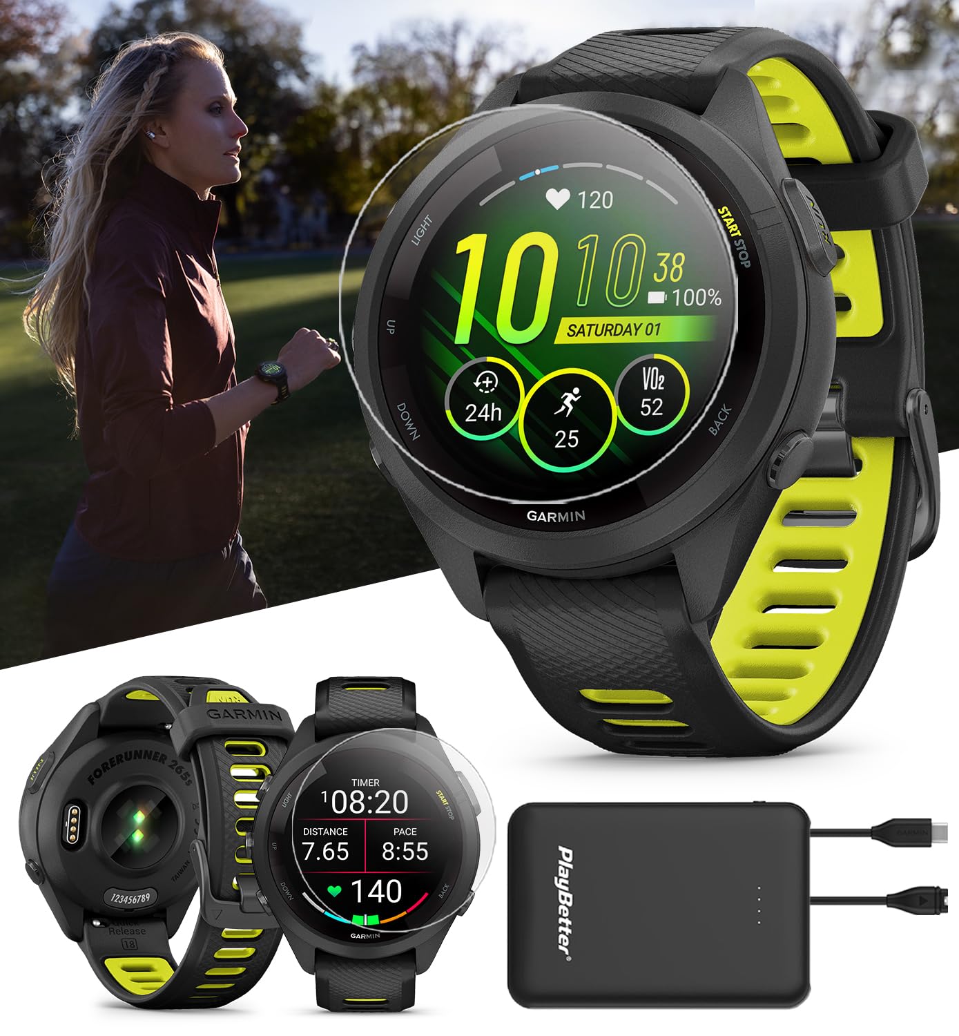 Amazon.com: PlayBetter Garmin Forerunner 265S (Black/Amp Yellow