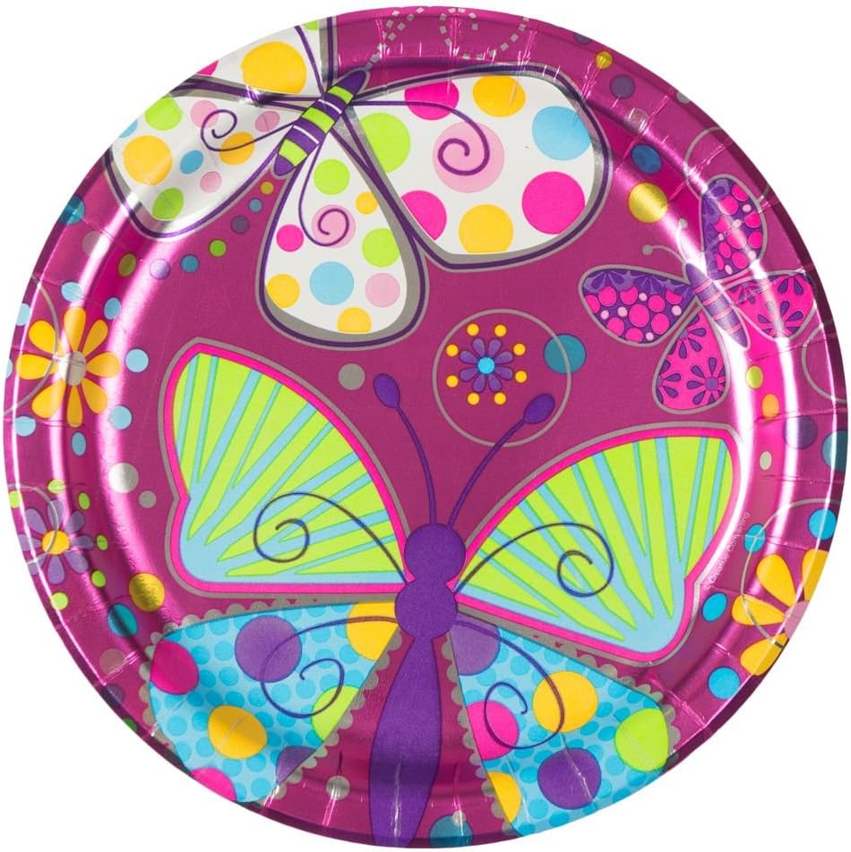 Creative Converting Round Paper Plates-8 pcs-9", 9", Butterfly Sparkle