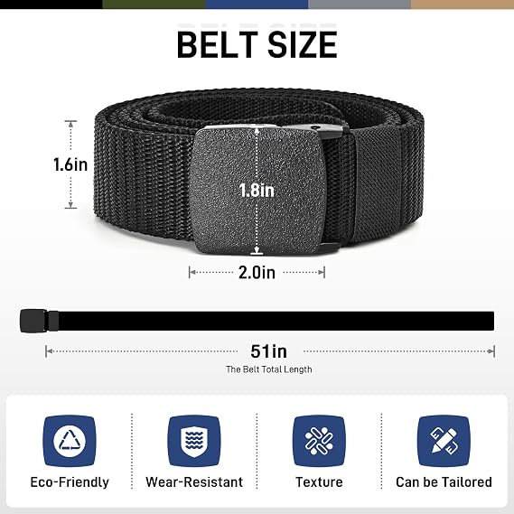 UNGGJKB Tactical Men's Nylon Belts,5 Pack Mens Belts Casual,Military Canvas Outdoor Metal-free Belts