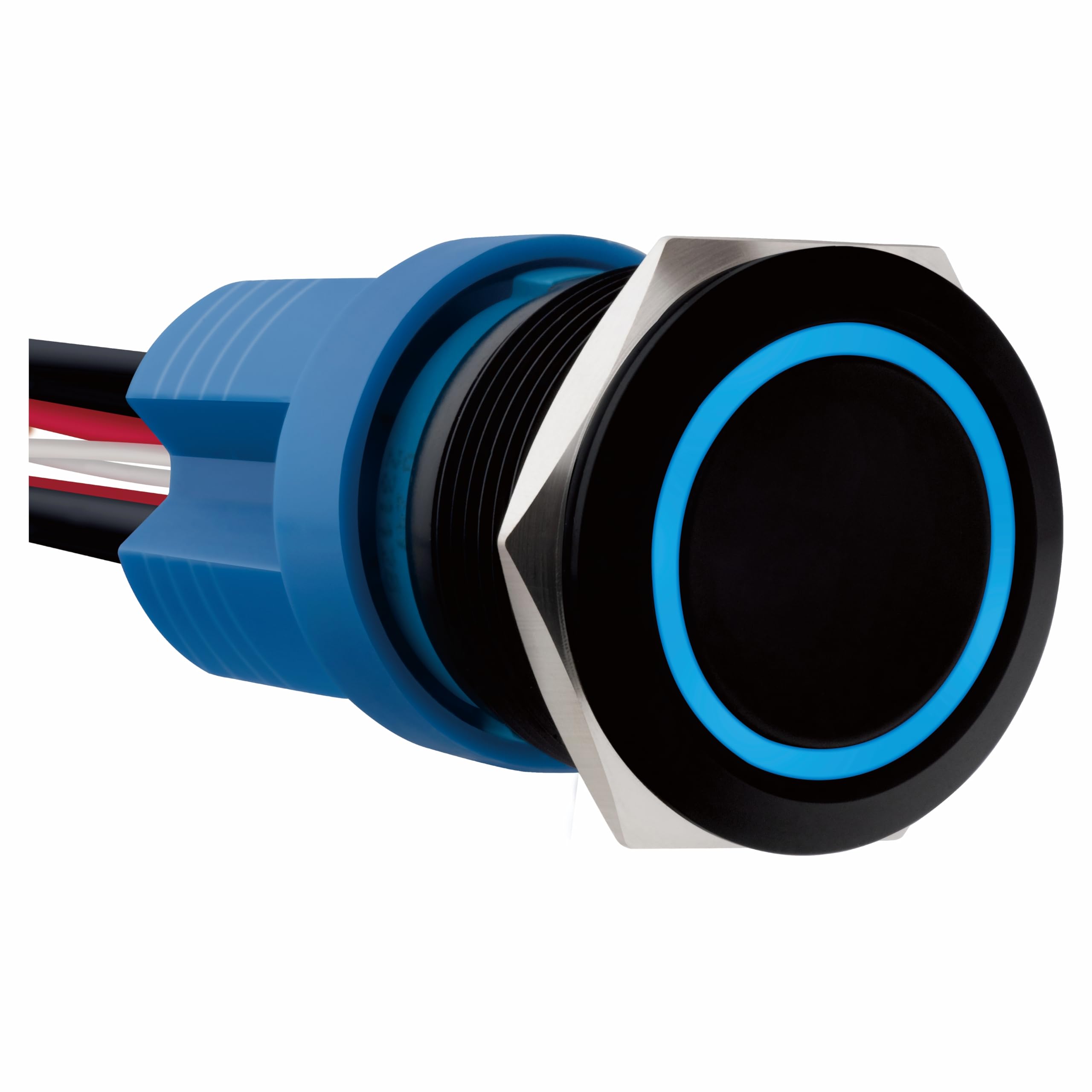 Ordentlich LED Latching Aluminum Push Button Switch 12-24V DC 20A 1NO On Off with Wire Socket (1, Blue, 22mm)