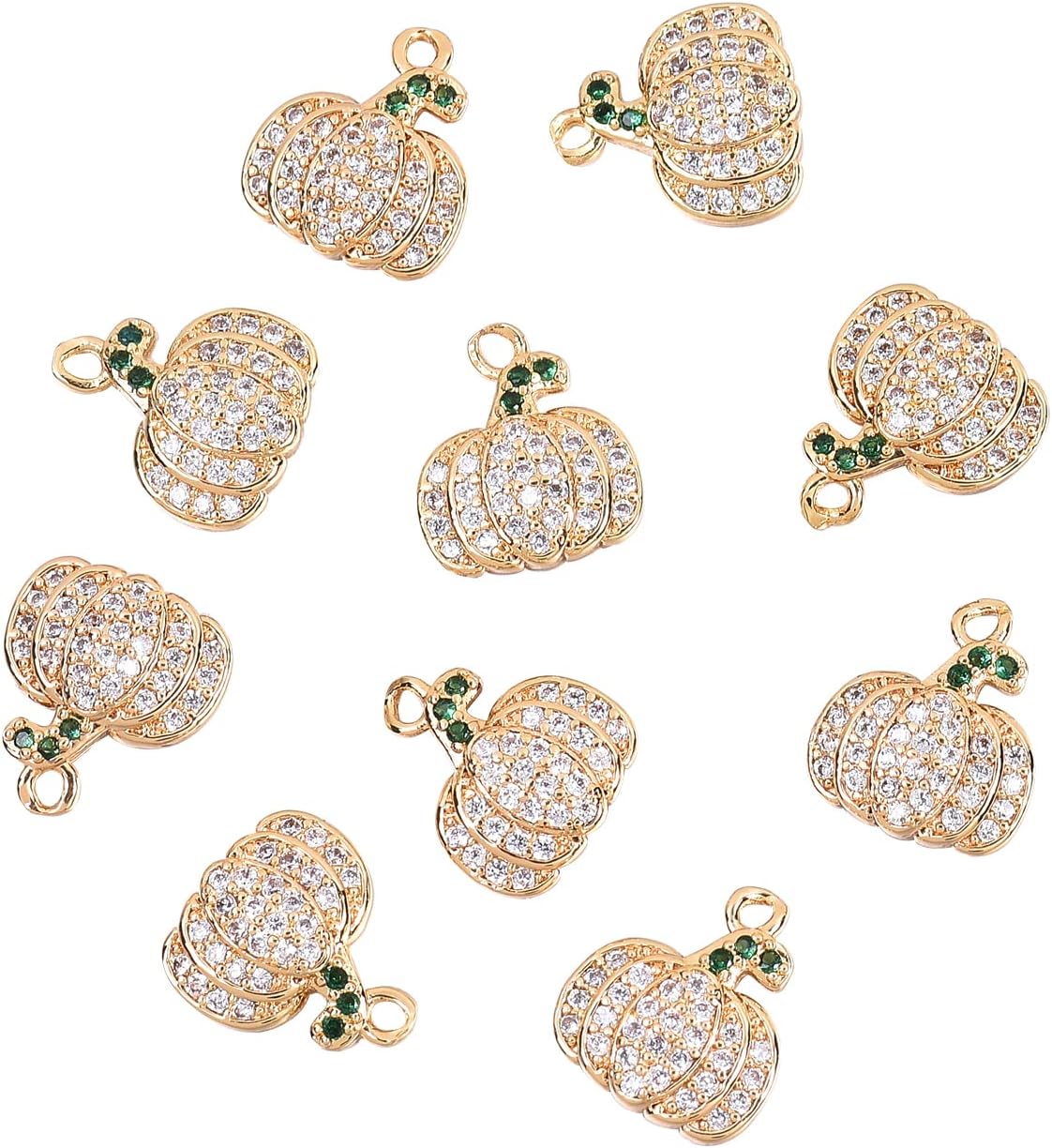 Airssory 30Pcs Brass Micro Pave Cubic Zirconia Charms Pendants Real 18K Gold Plated Pumpkin for Bracelet Necklace Earring Jewelry Making - 13x11mm