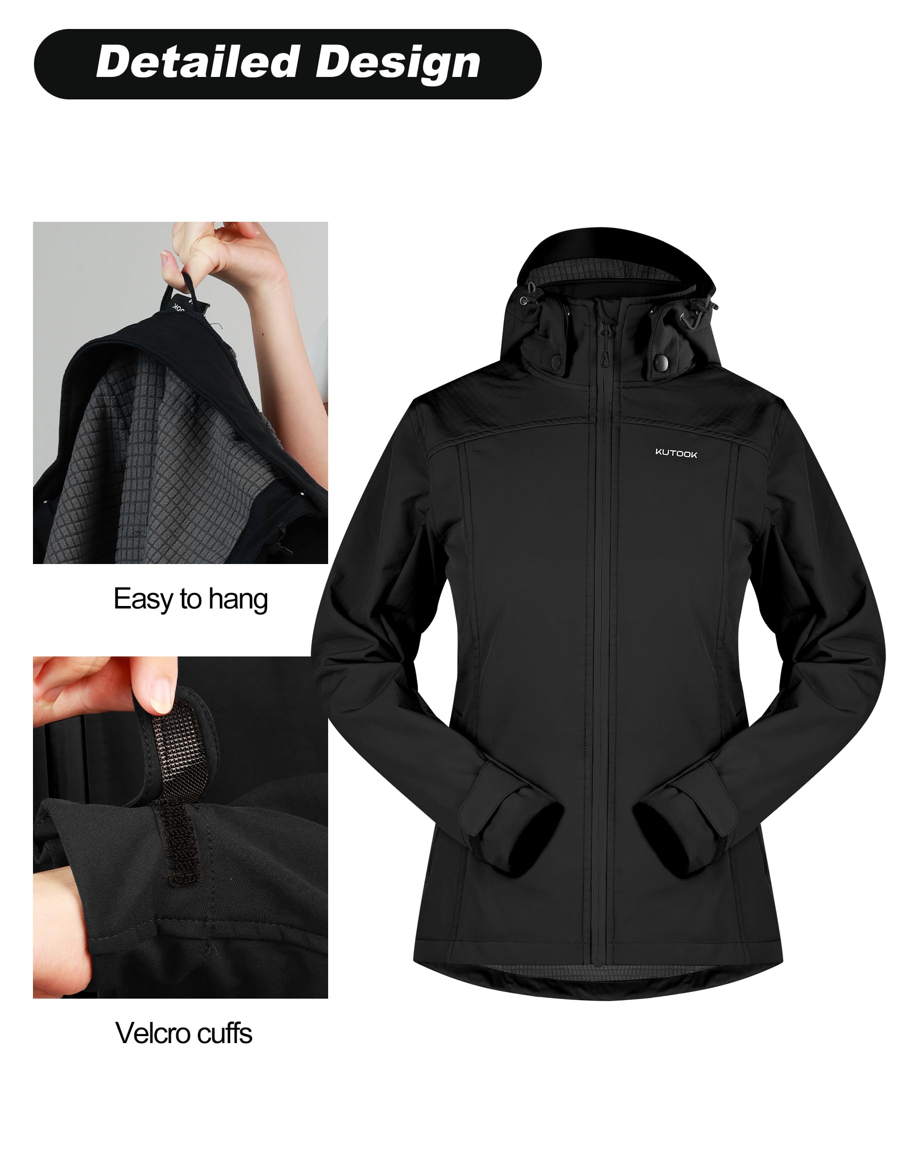 KUTOOK Veste Softshell Cycliste Hiver Femme Thermique Respirante Coupe-vent Imperméable Softshell Jacket Cyclisme Randonnée Femme Légère
