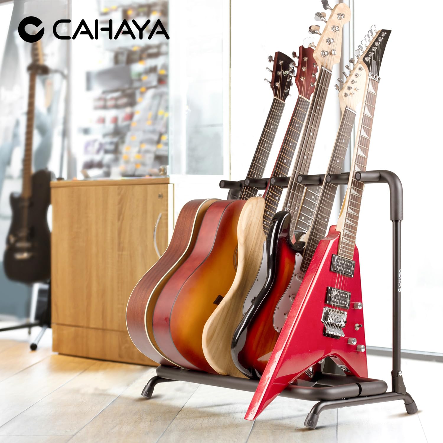 CAHAYA Soporte de exhibición para guitarras Multi Guitarra de Suelo para Guitarras Acústicas y Bajos Eléctricos