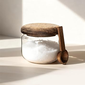 Glass Storage Jars with Airtight Acacia Wood Lid Borosilicate Food Containers for Kitchen 7.5 oz