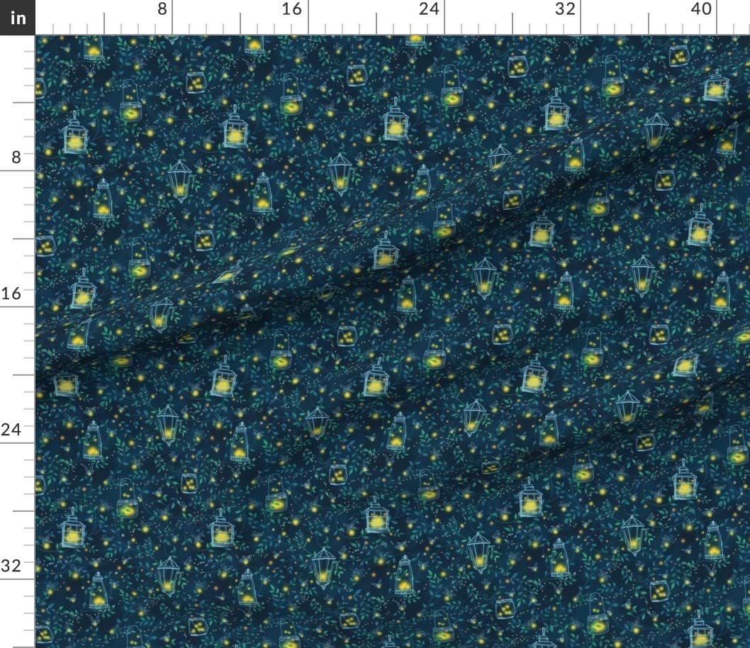 Spoonflower Fabric - Forest Smaller Summer Fireflies Magical Lightning Bug Printed on Petal Signature Cotton Fabric Fat Quarter - Sewing Quilting Apparel Crafts Decor