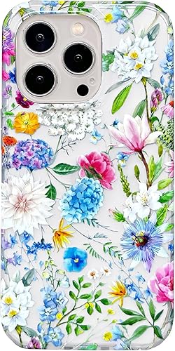 J.west Funda para iPhone 15 Pro de 6.1 pulgadas, suave, delgada, esmerilada, transparente, con diseño de flores, bonita funda protectora de silicona