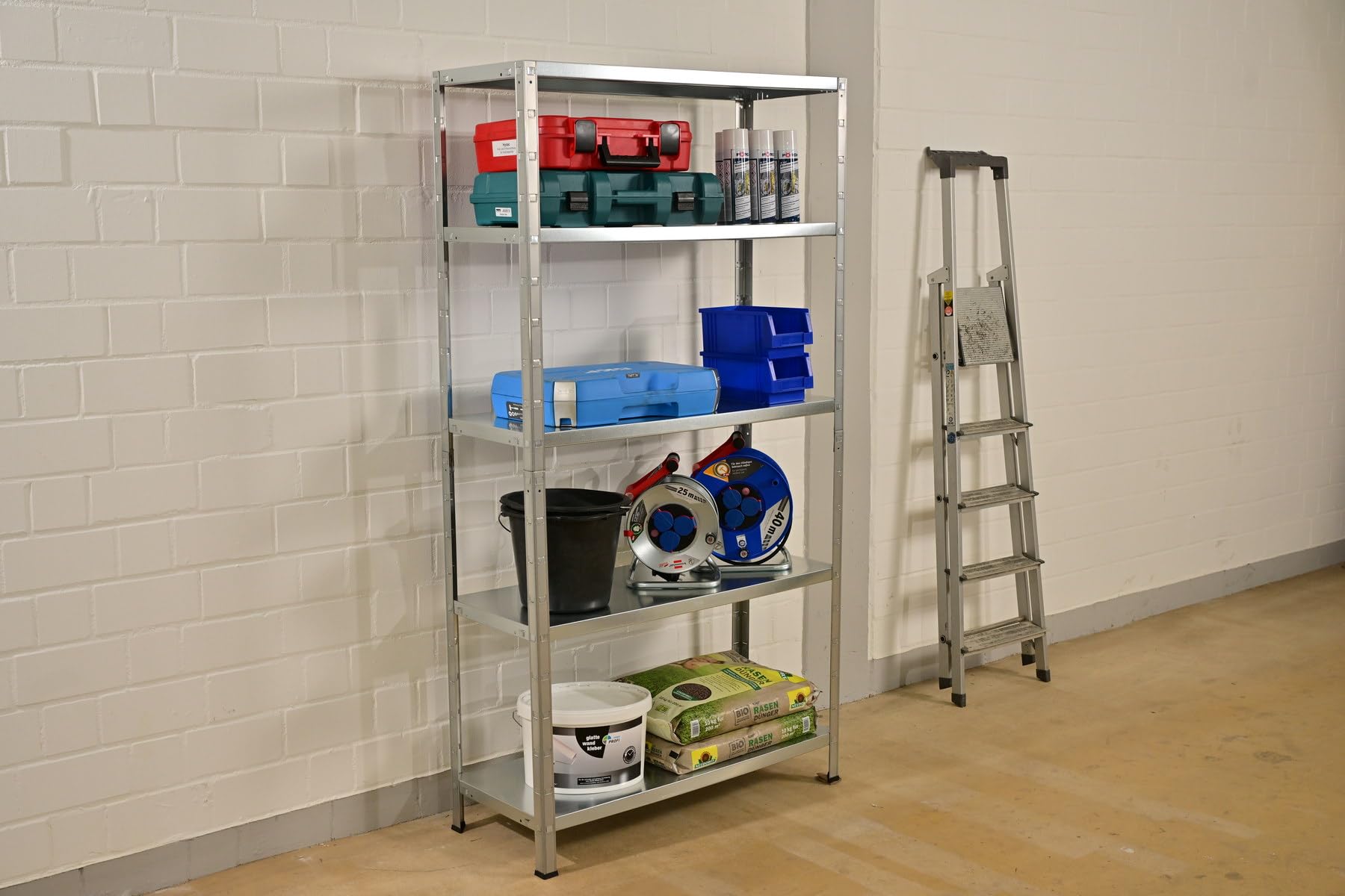 SCHULTE Regalwelt Steckregal mit 5 PowerMAX Fachböden, 65 kg Tragkraft, 190x100x40 cm (HxBxT), verzinkt, Lagerregal, Werkstattregal, Kellerregal, Garagenregal, Metallregal | mit 5 PowerMAX Fachböden, 65 kg Tragkraft verzinkt, Lagerregal, Werkstattregal, K
