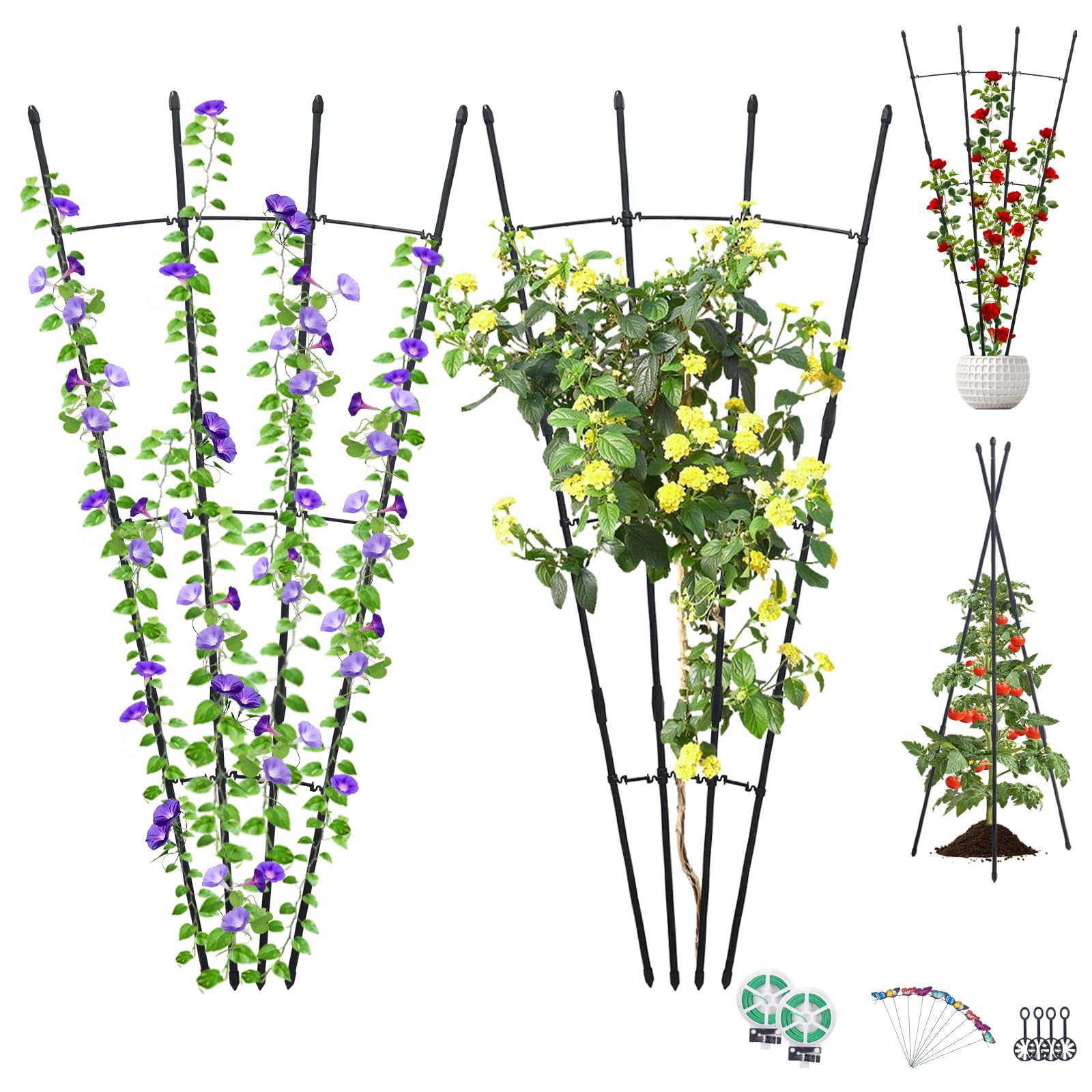 2 Pcs Garden Trellis for Climbing Plants, Deaunbr Plant Support Obelisk Trellis Garden Trellises for Vines, Flowers Stands, Outdoor & Indoor Potted Plants, Rose, Cucumber, Pea, Tomato, Clematis