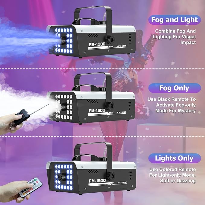 Máquina de humo 1500W con luces LED y control remoto miniatura 7