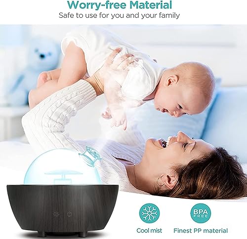 Miniatura 4 de Difusor de aceite esencial de vidrio de 9.5 fl oz, difusor de aromaterapia, humidificador ultrasónico de niebla fría con 2 modos de niebla y 7 luces