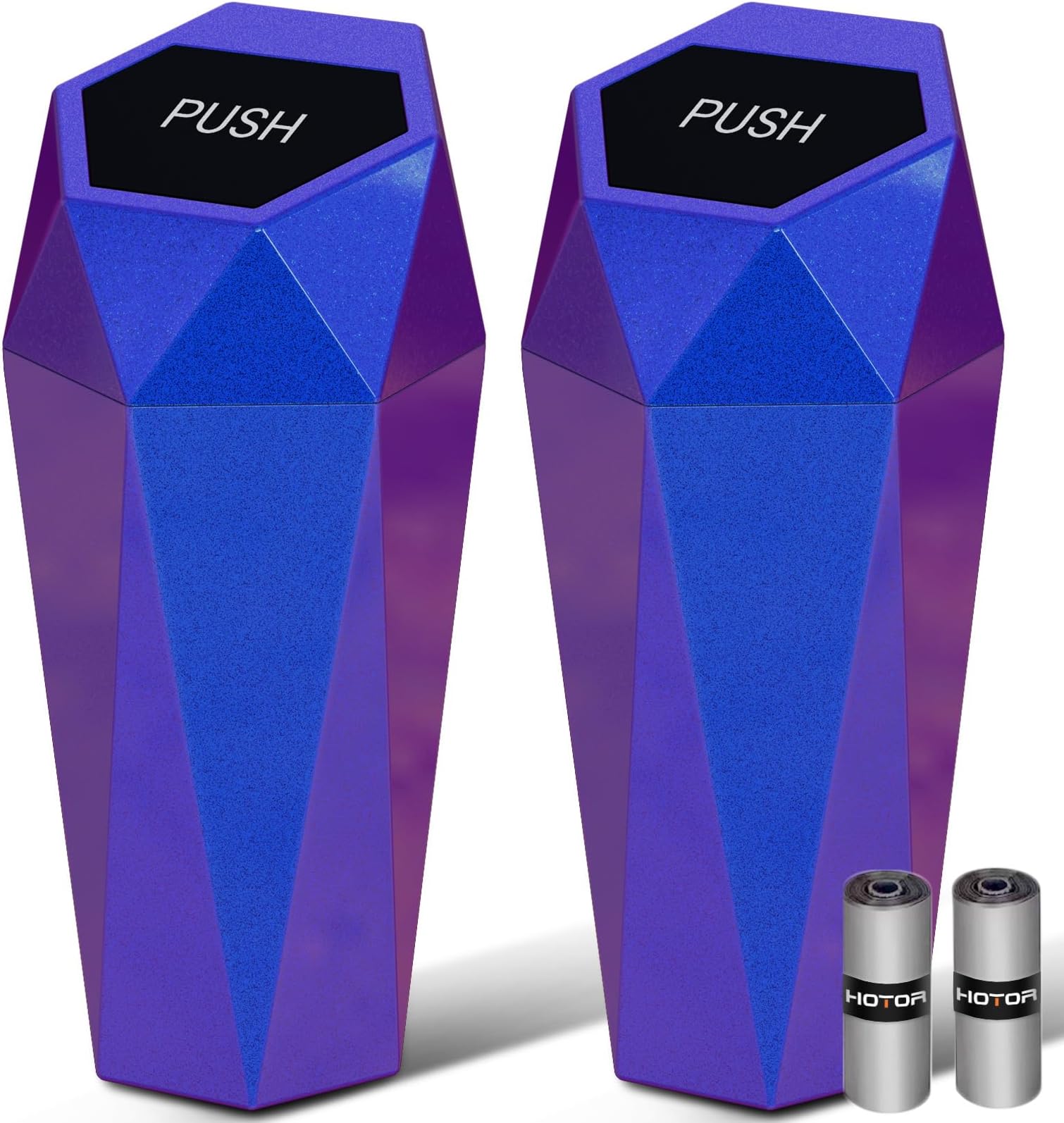 HOTOR Car Trash Can with Lid - 2 Pack, Car Accessories for Interior, Leakproof Vehicle Garbage Can with 30 Attached Trash Bags, Multipurpose Organizers and Storage for Home, Office, Blue&Purple