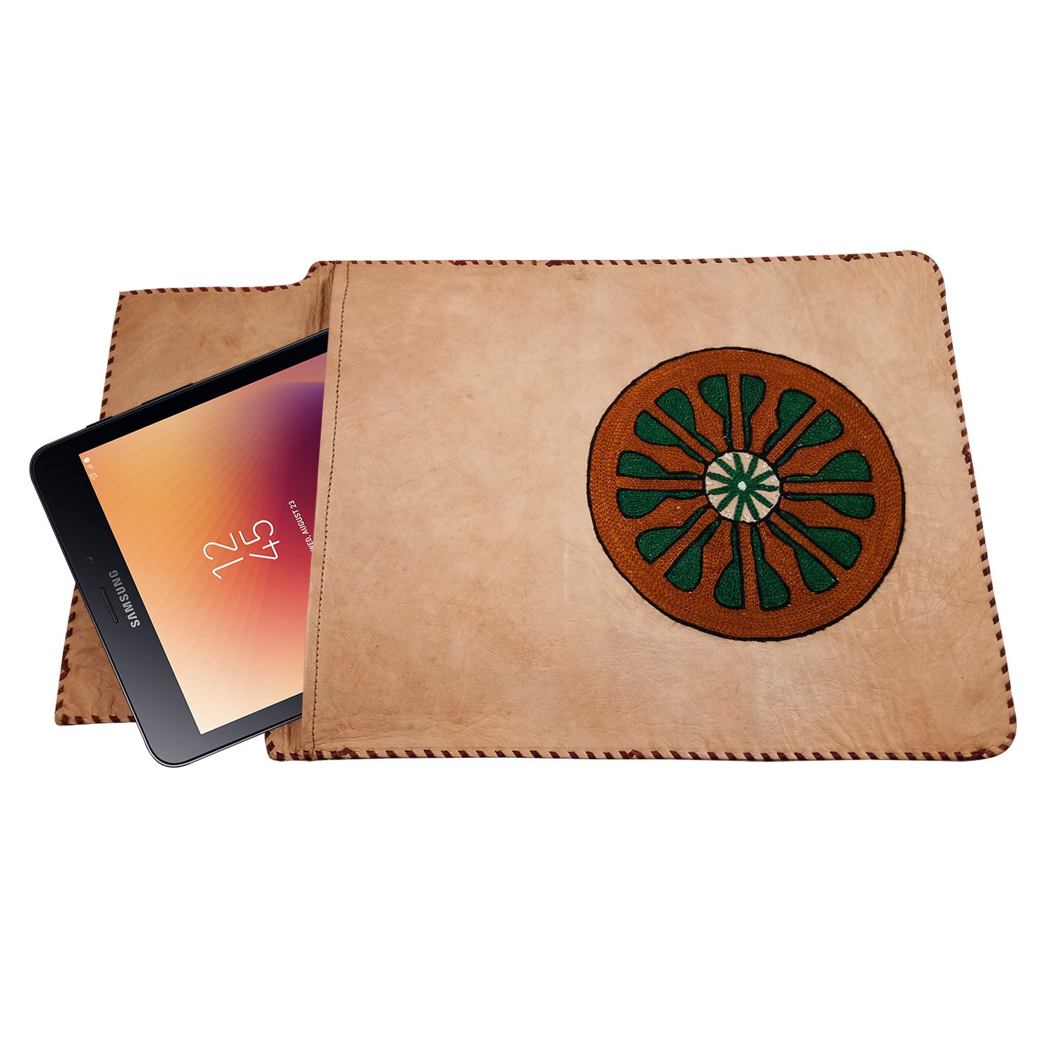India Meets IndiaHandicraft Leather 10" Inch Laptop Sleeve, Document Holder, Best Gifting, Made By Awarded Indian Artisan