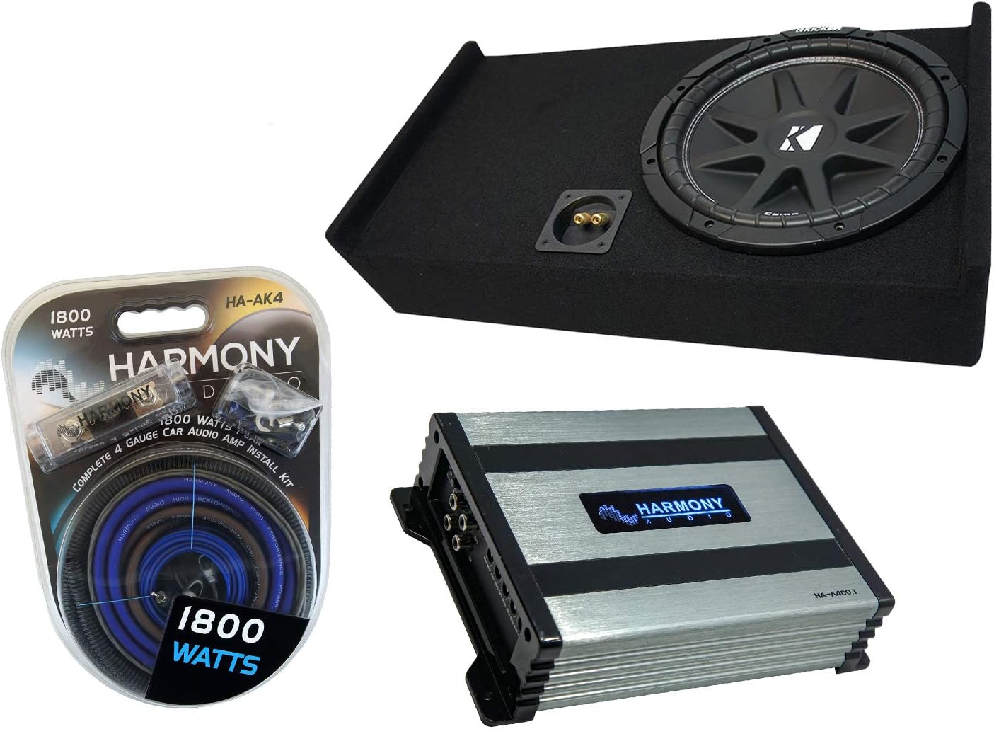 Harmony Audio Compatible with 2009-2020 Ford F-150 Super Cab Truck Kicker Bundle Comp C12 Single 12" Sub Box Enclosure & Harmony HA-A400.1 Amp