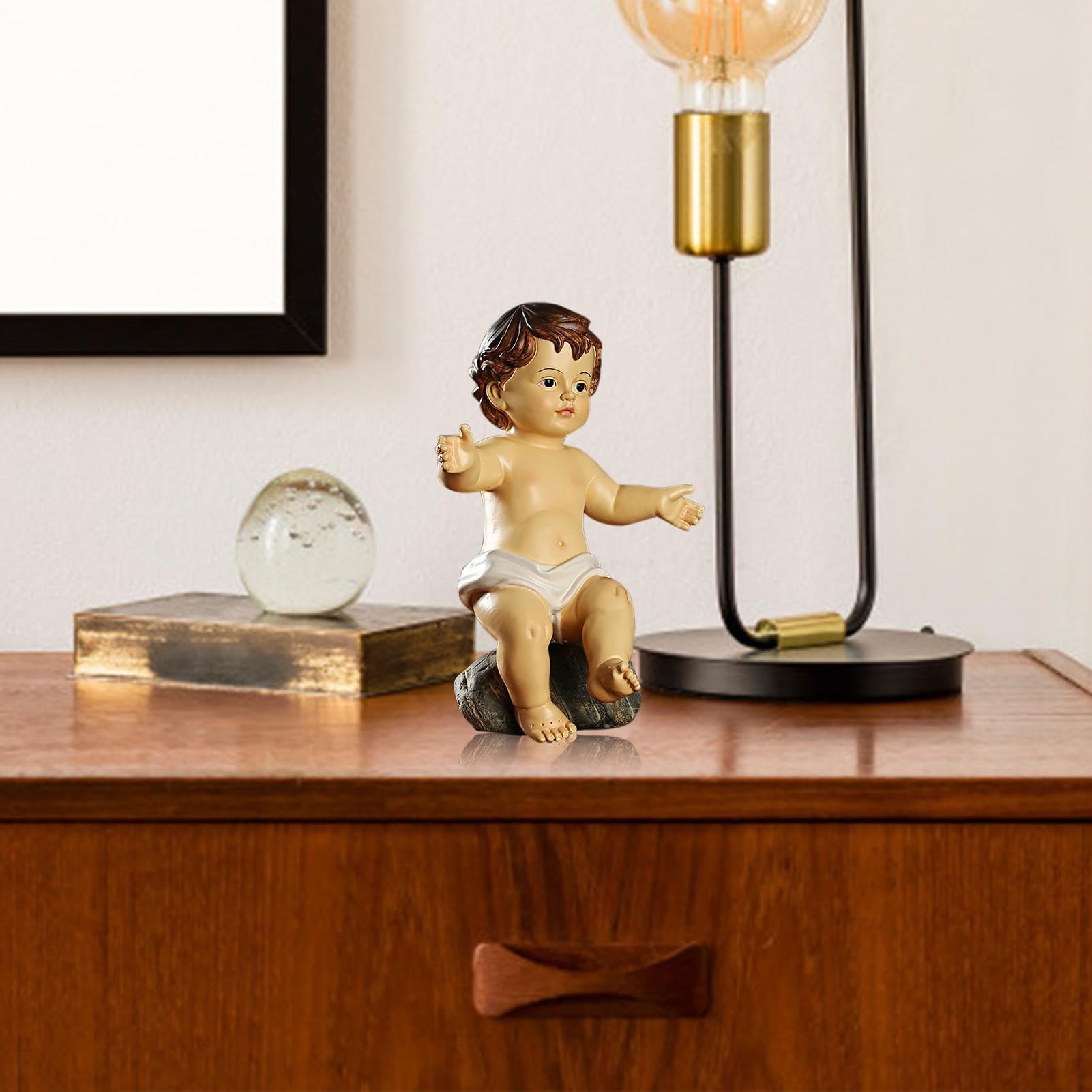 Figurine de bébé Jésus, statue de Jésus pour la maison, figurine de bébé Jésus en résine, figurine religieuse, statue de collection de crèche et cadeaux de foi