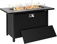 Shintenchi 45 Inch 50,000 BTU Propane Fire Pit Table with Lid, Glass Wind Guard & Waterproof Cover - CSA Certified Patio Heater