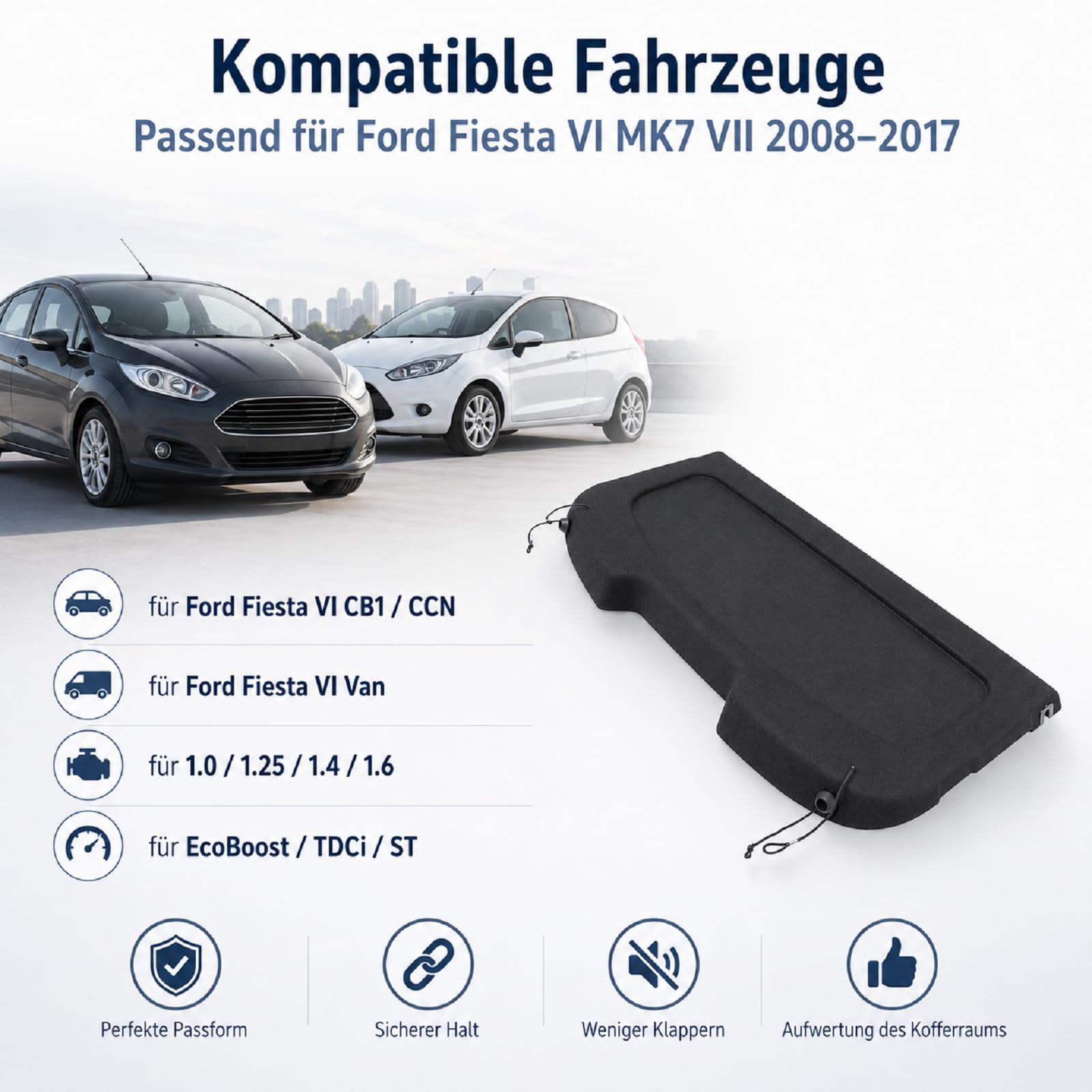 Hutablage Kompatibel mit Ford Fiesta VI MK7 2008-2017 1791284 | Passgenauer Sichtschutz für den hinteren Innenraum, schützt Ladung vor Blicken und wirkt sauber verarbeitet.