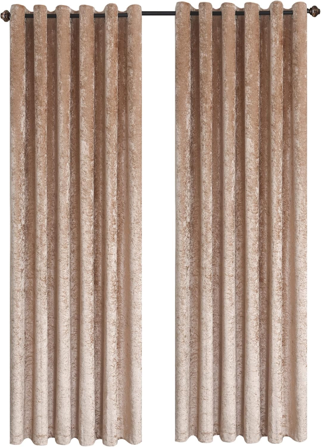 CHARKHAH Crushed Velvet Curtains for Bedroom Living Room Kitchens Ultra Soft and Graceful Fabric Pair of Fully Lined Prepared Blackout Curtain with Eyelet Ring Top (Champagne, 90" Wide x 108" Drop)