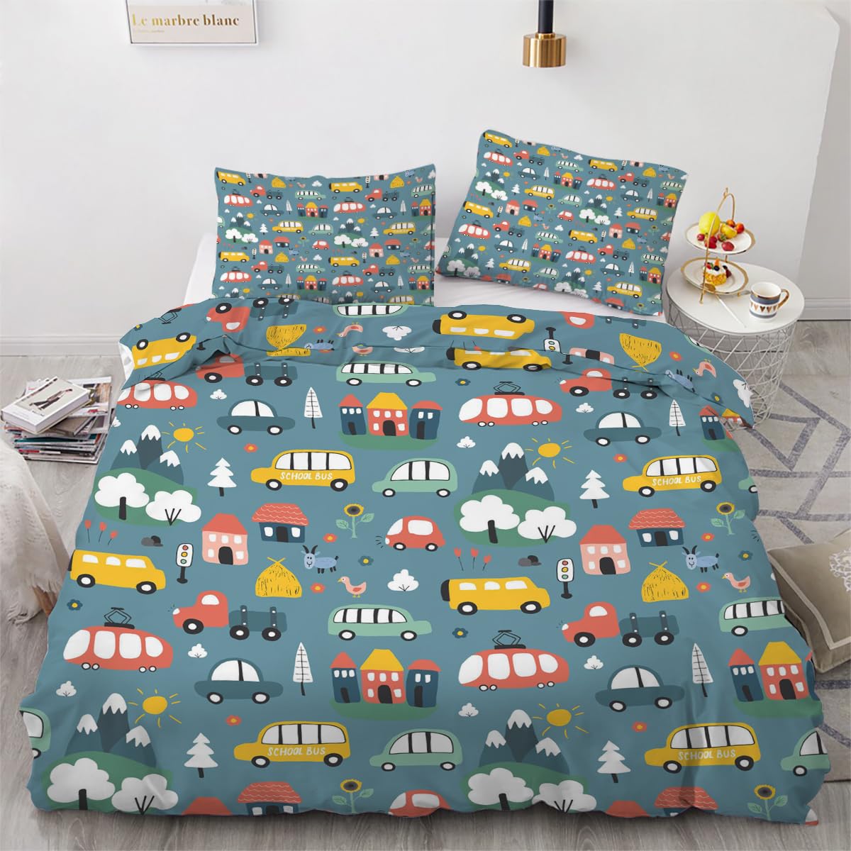 Housse de couette 240x260 voiture style cartoon pour transformer la chambre d'un passionné