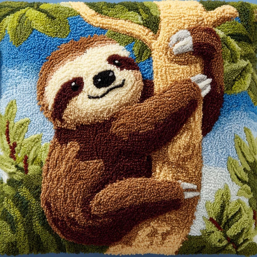Henypt DIY Latch Hook Rug Kits,Latch Hook Cushion Kits, Sloth
