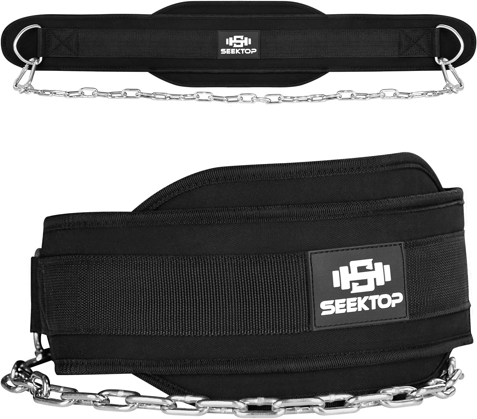 Seektop Dip Belt for Weightlifting - GYM Workout Pull Ups Belt with Chain, Neoprene Waist Dip Belt Crossfit for Weight Lifting, Squat, Training, Fitness, Men & Women (Belt & Chain) (Black)