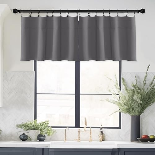 Miniatura 7 de NICETOWN Cenefas grises para ventanas, cenefas de cortina de cocina con aislamiento térmico para oscurecer la habitación, cenefas de baño con