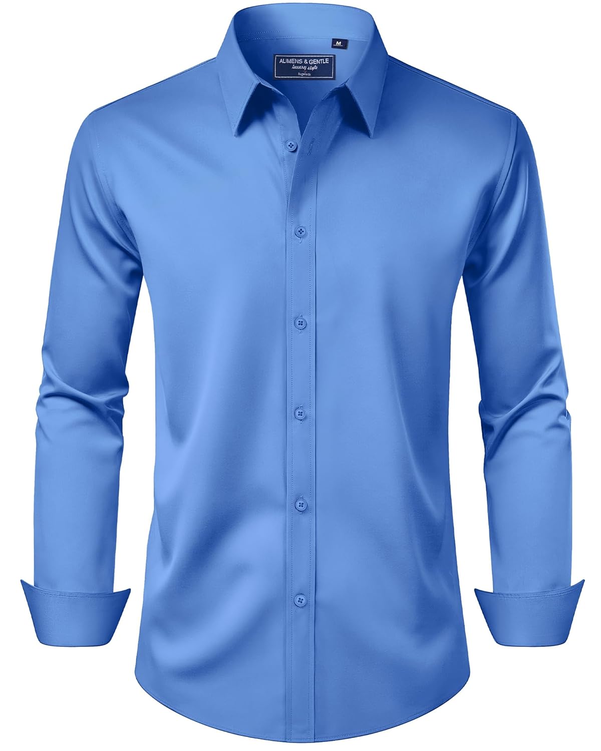 Alimens & Gentle Camisa social masculina, caimento regular, elástica, proteção contra manchas, manga comprida, lisa, para casamentos, camisas de botão