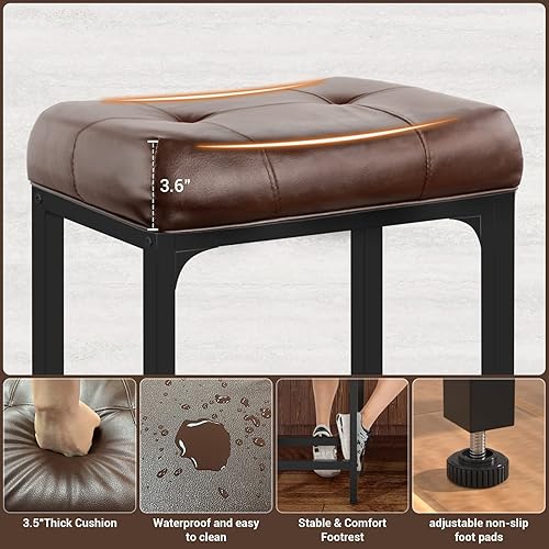 Miniatura 11 de Aheaplus Taburete de bar, taburetes de altura de mostrador de 24 pulgadas, taburetes de cuero sintético con base de metal, cojín grueso, reposapiés,