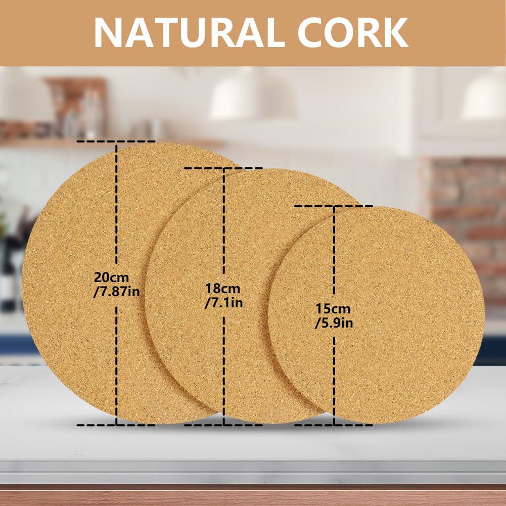 Flintronic Heat Trivet, 6PCS 15/18/20cm Cork Trivet, 5mm Thick Round Cork Coaster, Multifunctional Heatproof Table Mat - Image 2