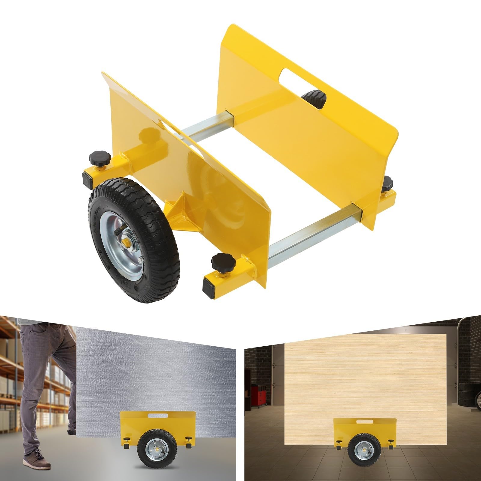 Plattenwagen Transportwagen Bauwagen Lastenwagen Brettwagen Materialwagen Werkstattwagen aus legiertem Stahl mit 20 cm Gummireifen für Baustelle Lagerhalle (Gelb)