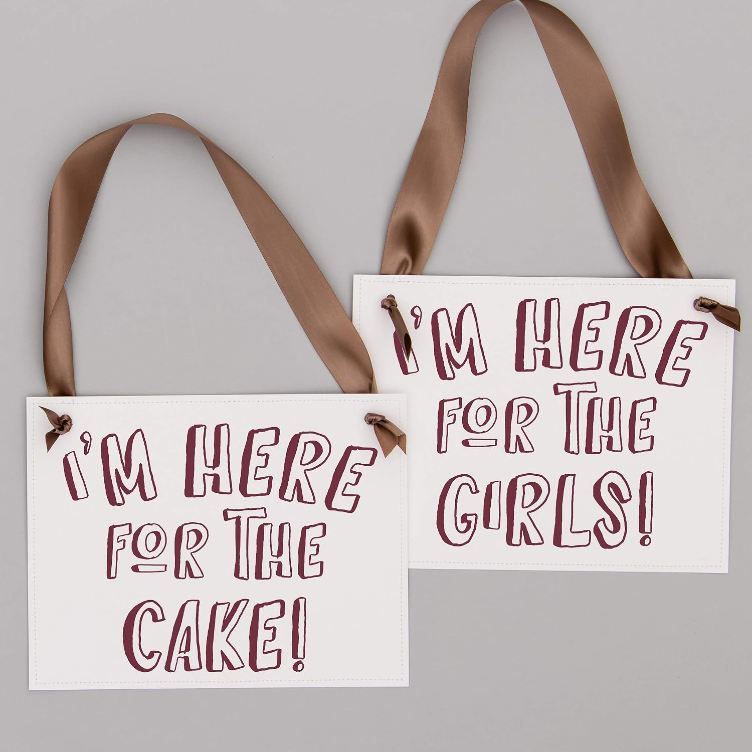 Ritzy Rose 2 Funny Wedding Signs "I'm Here For The Cake" + "I'm Here For The Girls" for Ring Bearer at Wedding Ceremony 11x8.5 in Decorative Sign Tailored with Your Preferred Paper, Ribbon and Font Color