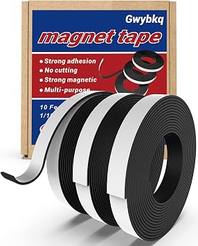 Magnetic Tape 3 Rolls 30Ft Flexible Magnet Strips with Strong Adhesive Backing Each 10 Feet x 1/16" Thick x 1/2" Wide Anisotropic Magnetic Roll
