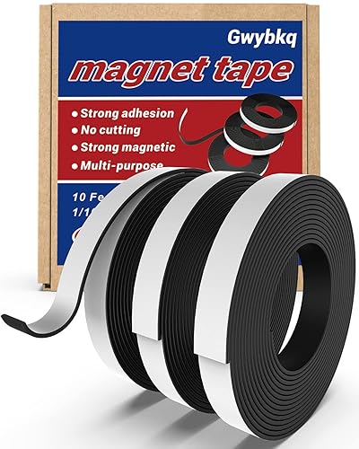 Magnetic Tape 3 Rolls 30Ft Flexible Magnet Strips with Strong Adhesive Backing (Each 10 Feet x 1/16" Thick x 1/2" Wide) Anisotropic Magnetic Roll