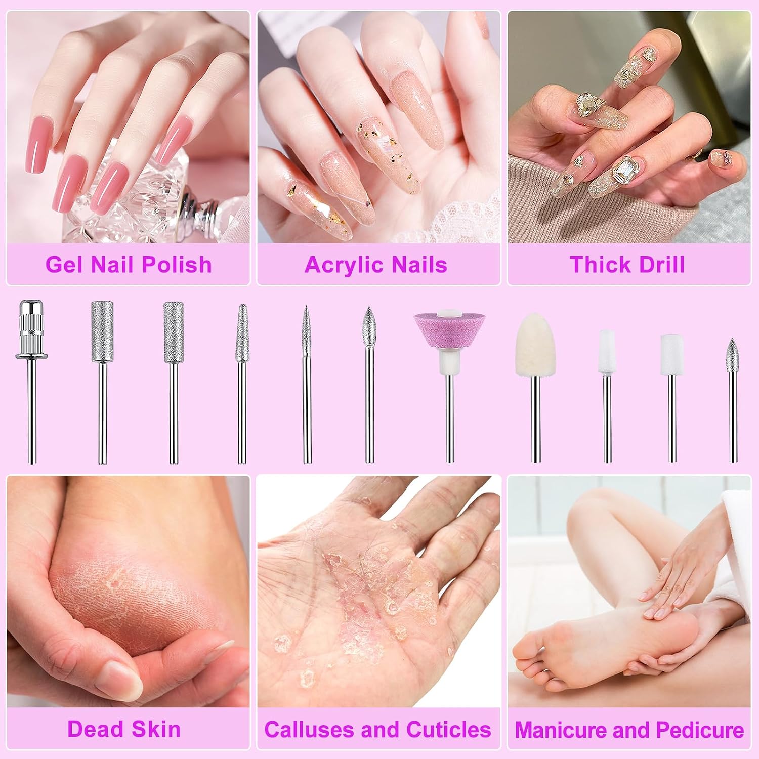 Cadrim Portable Nail Drill Set, Eletric Lightweight Nail File Kit Professional Efile for Acrylic Nail, Gel Polish, Manicures and Pedicure with USB Cable